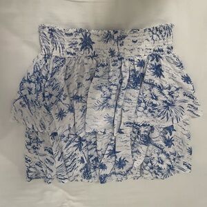 Goldie Ruffle Toile Printed Tiered Skirt in Blue and White